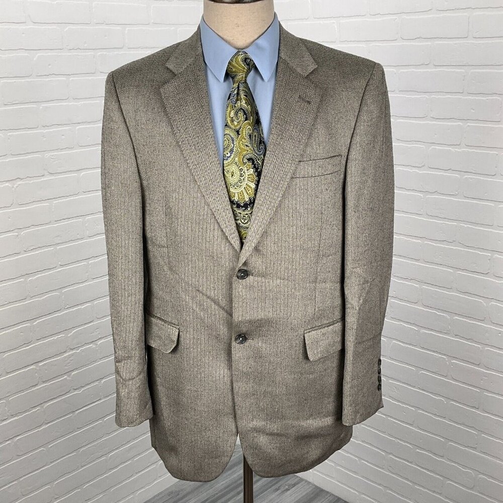 Jos A Bank Blazer Men 40R Brown Herringbone Signature Classic Silk Camel Hair‎